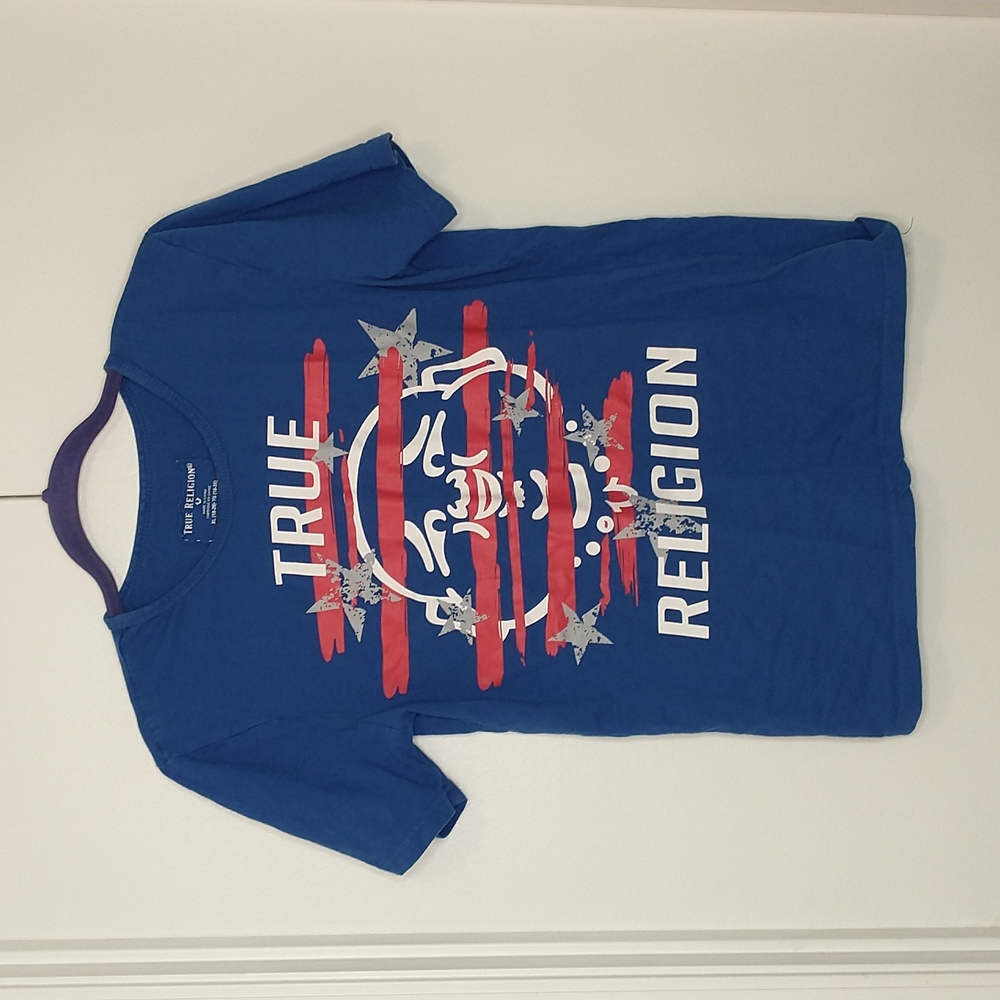 True religion red white blue spell out t-shirt